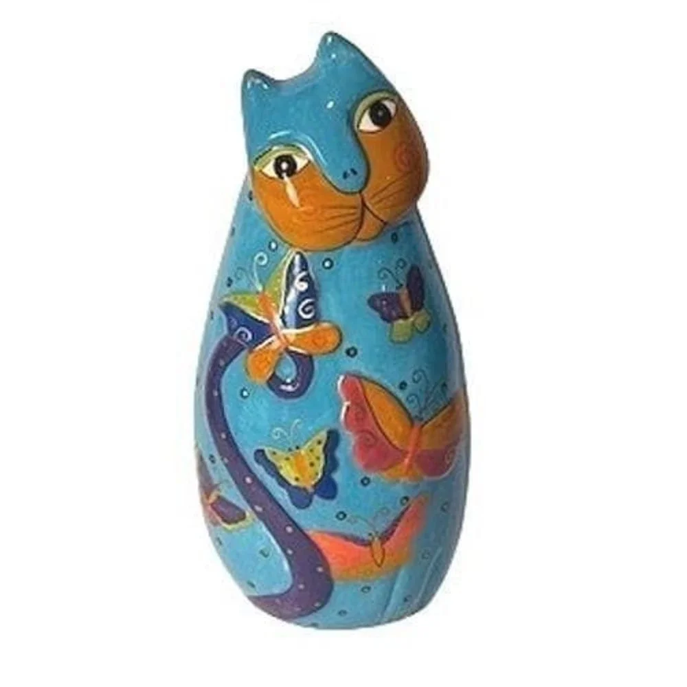 Vintage 90s Tall Laurel Burch Blue Cat Butterflies Figurine Gantz‎